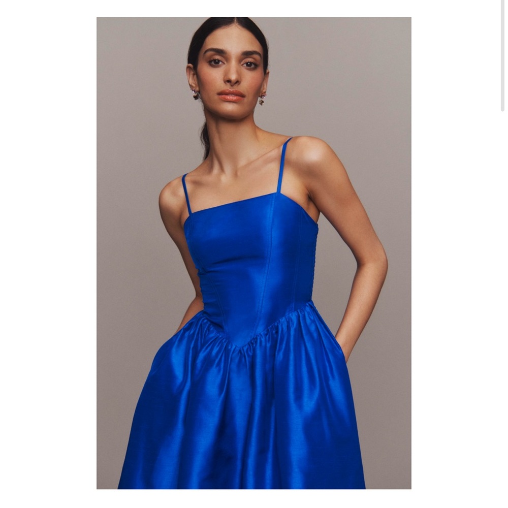 Hutch Eddi Sleeveless Straight-Neck Shantung Drop-Waist A-Line Midi Dress. NWOT.